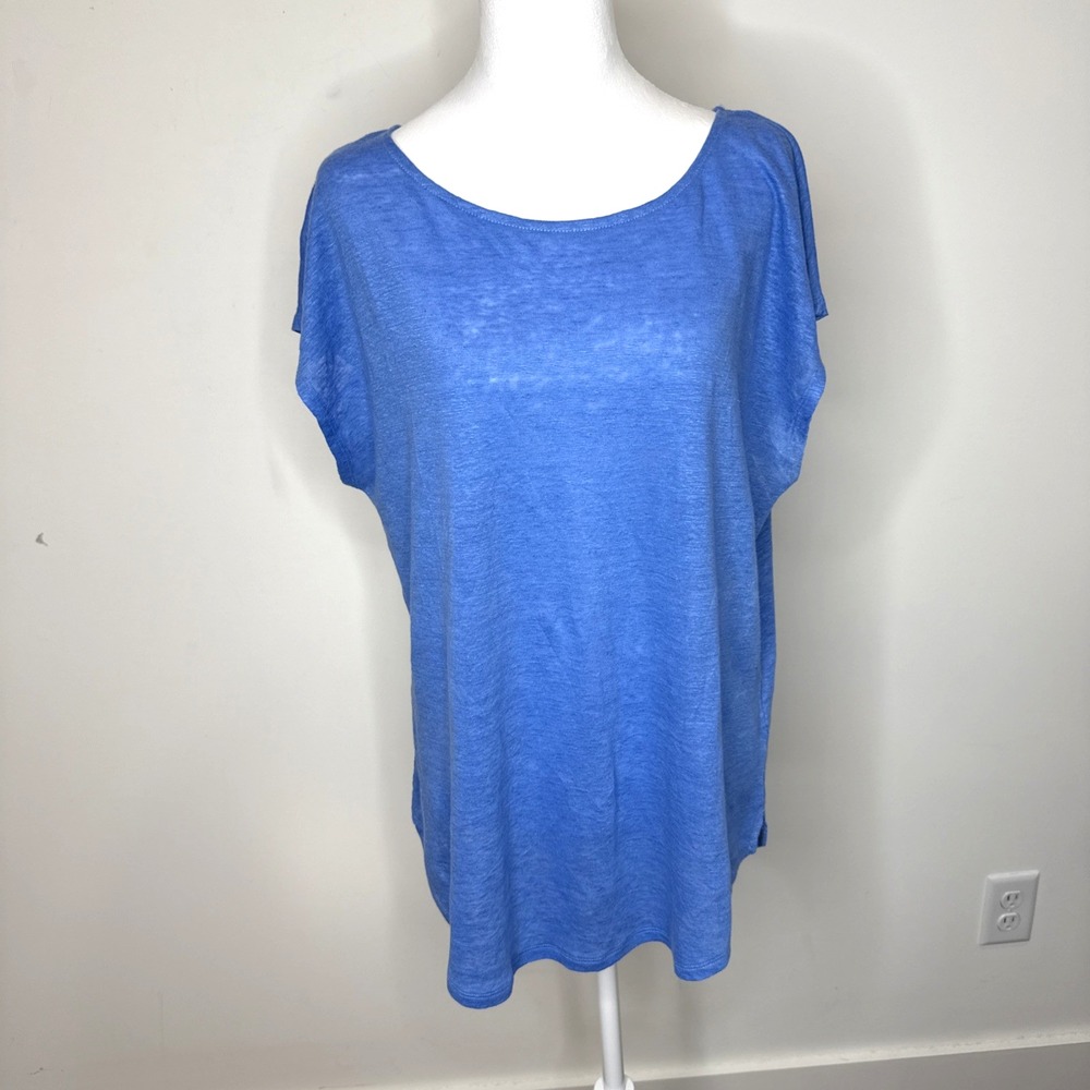 Sigrid Olsen 100% Linen Cap Sleeve Boxy Top Lagenlook Beachy Coastal Women's L